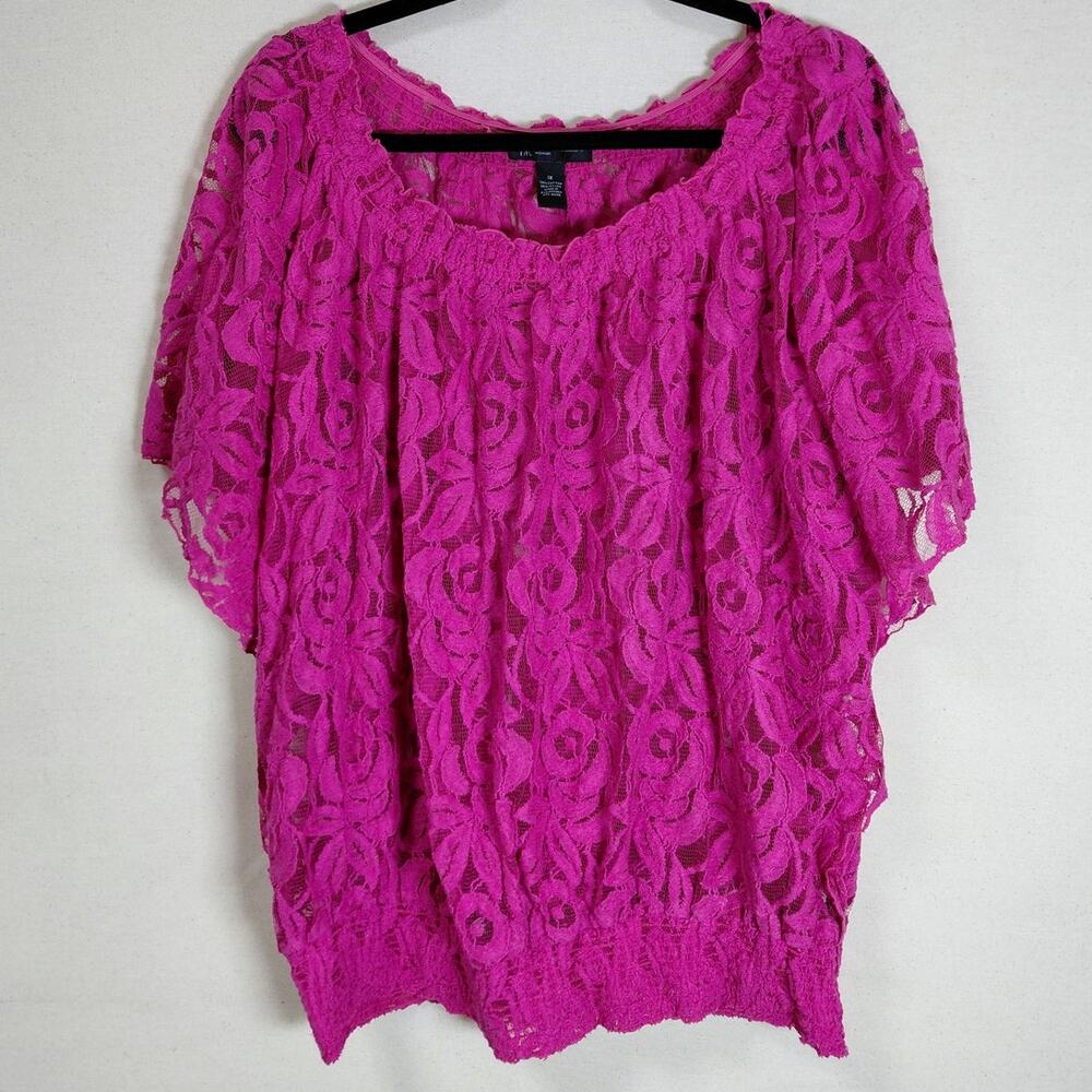 INC International Concepts Pink Floral Lace Scoop Neck Blouse Women Size 1X